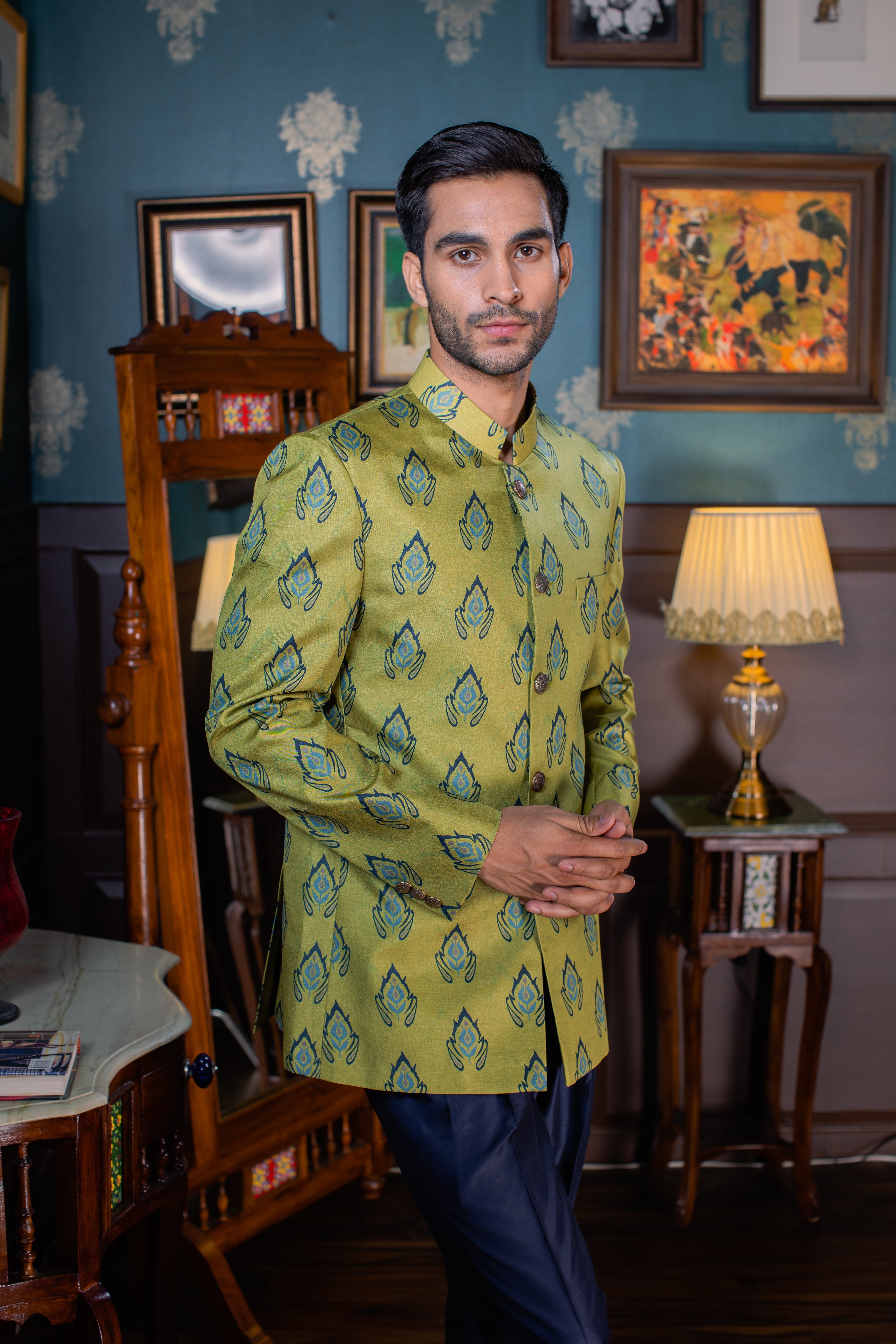 Lush - Printed  Silk Bandhgala