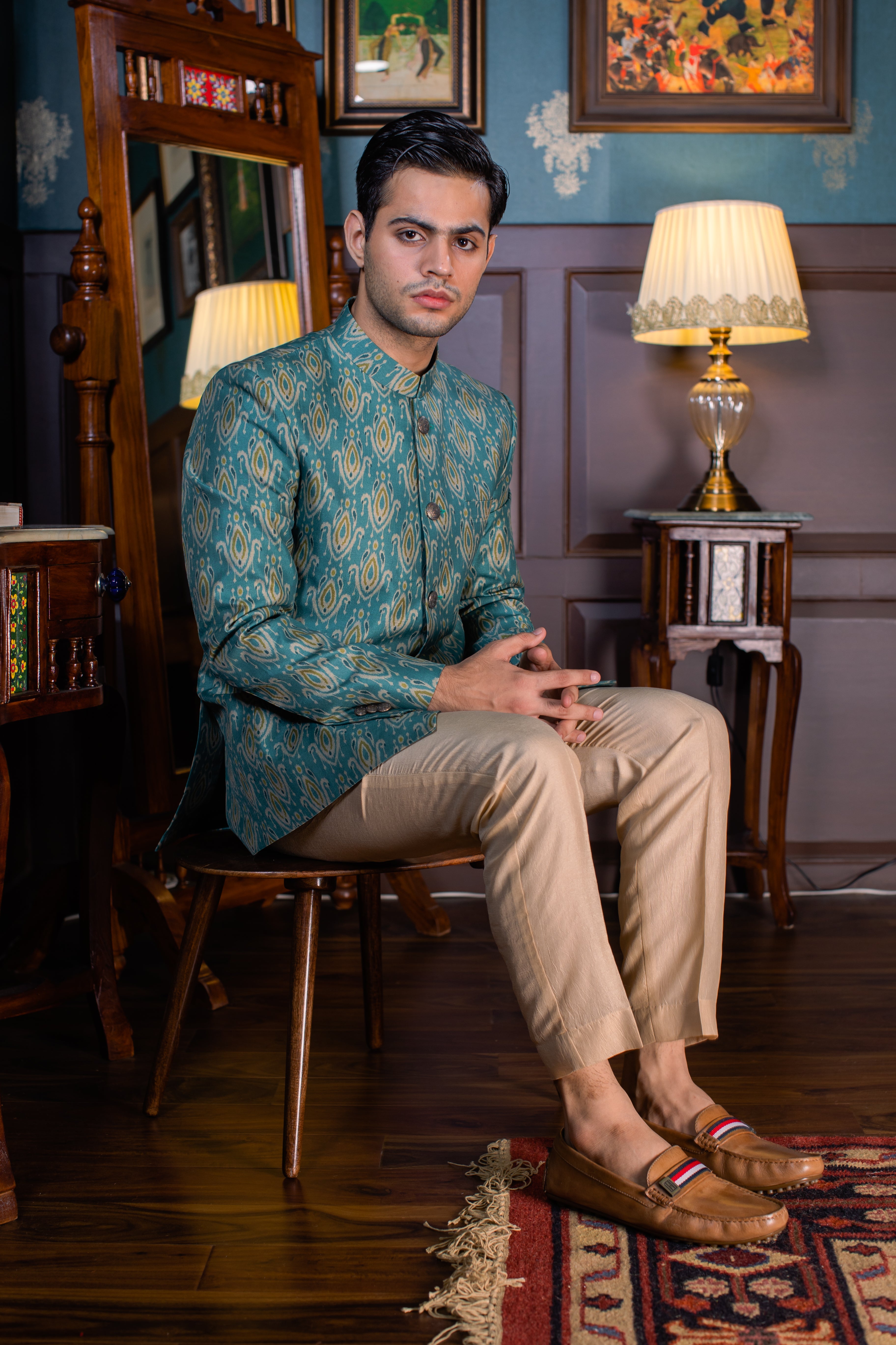 The Luxe Ikat - Printed  Silk Bandhgala