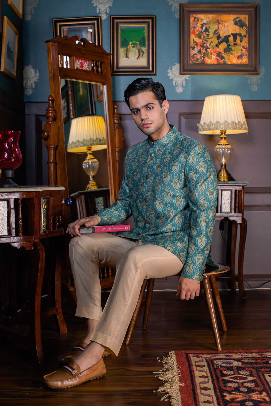 The Luxe Ikat - Printed  Silk Bandhgala