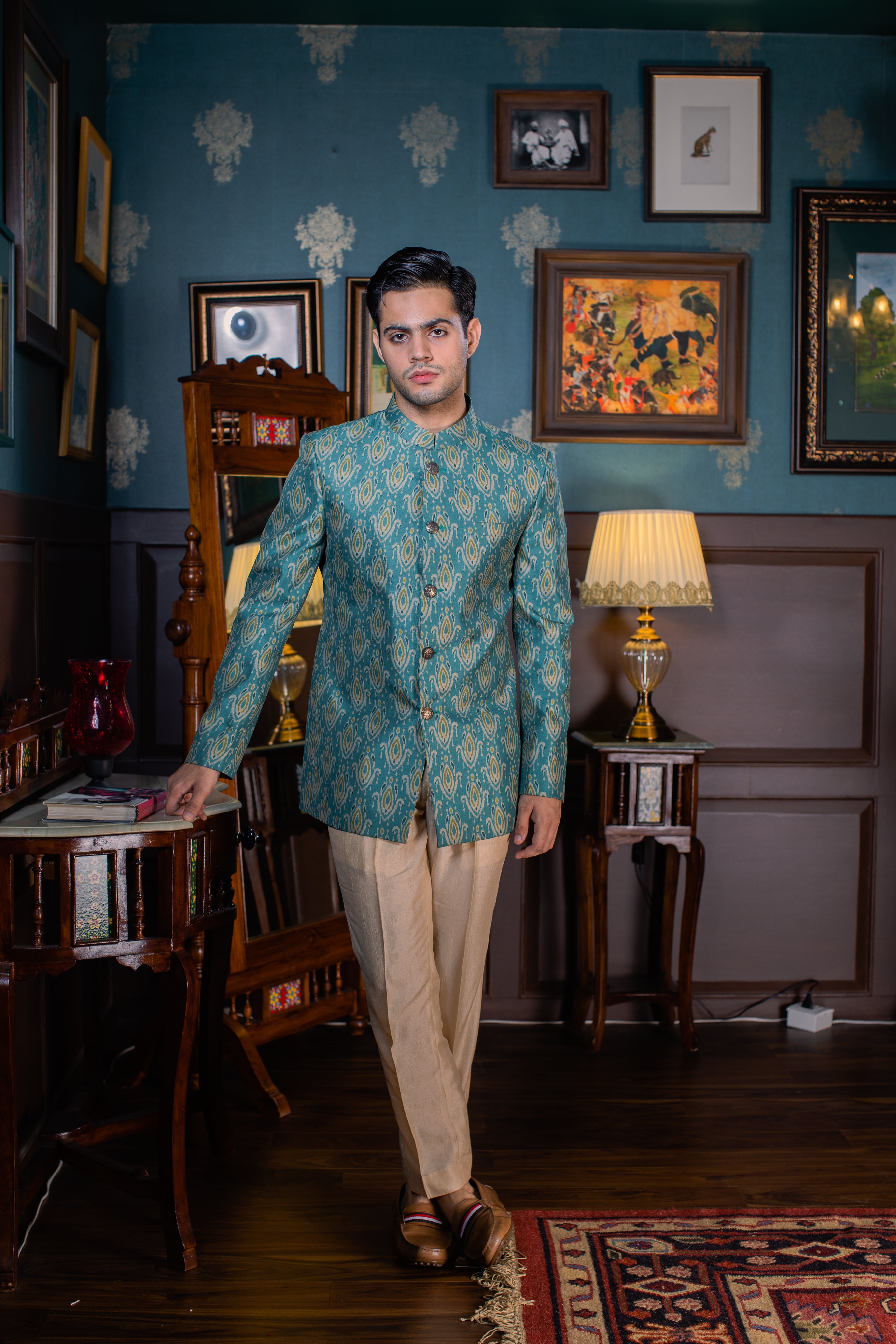 The Luxe Ikat - Printed  Silk Bandhgala