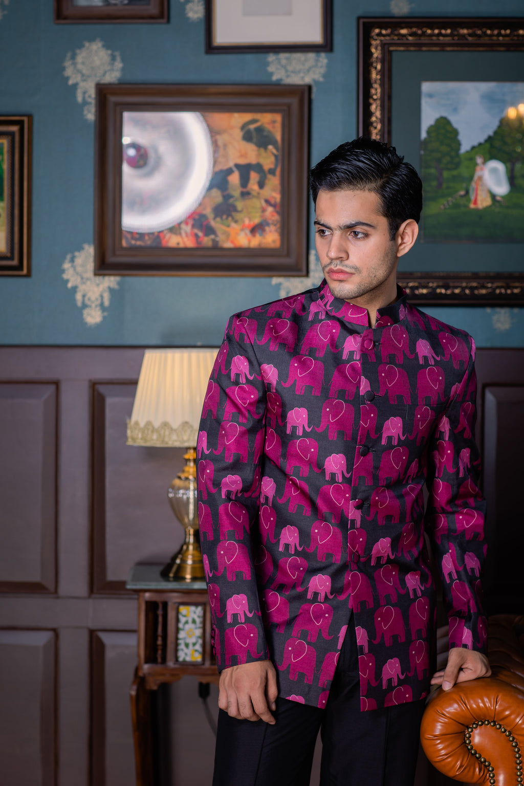 Elephant Crossing -Printed Silk Bandhgala