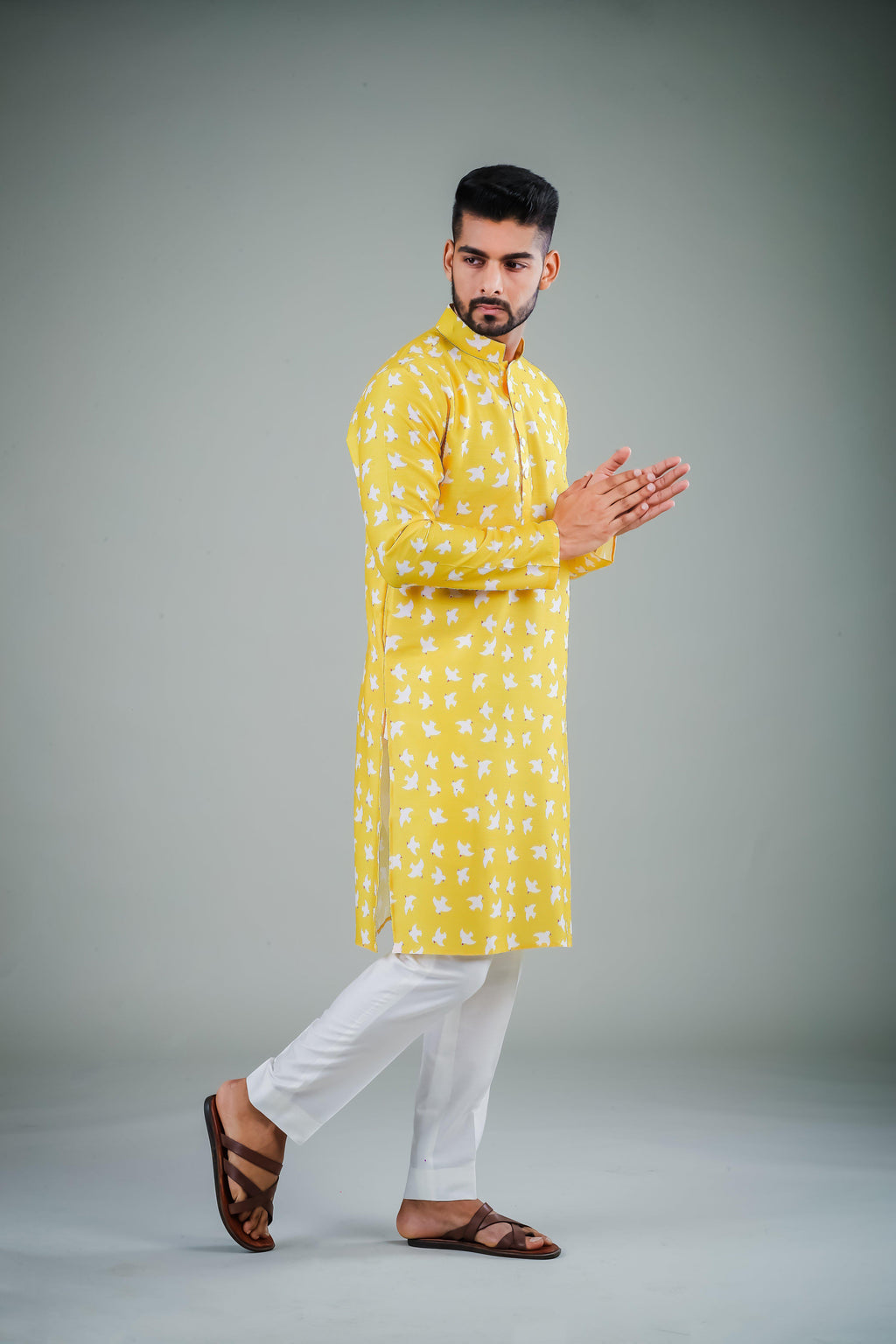 Chirpy Yellow Birds -  Silk Kurta