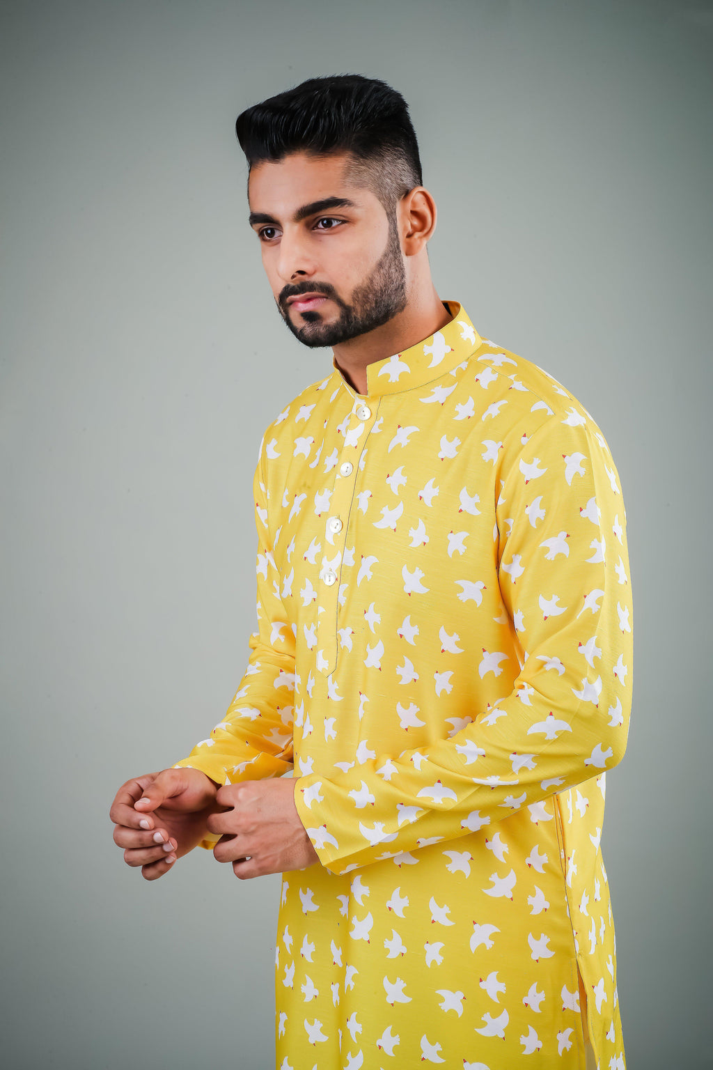 Chirpy Yellow Birds -  Silk Kurta