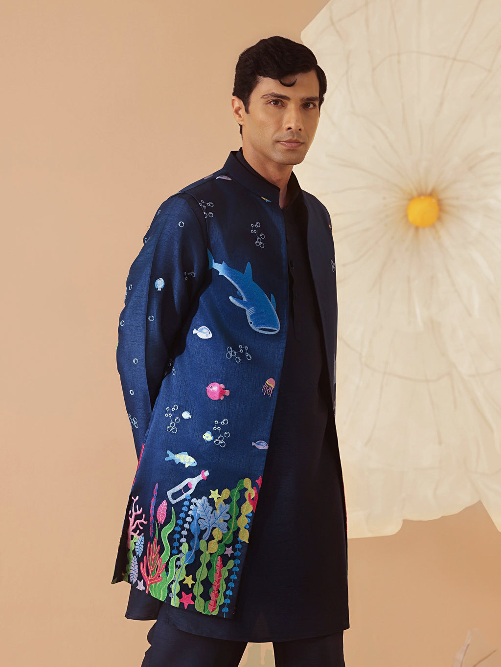Dariya  - Silk Embroidery Nehru Jacket Set
