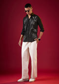 Black Applique Embroidered Floral Mens Shirt