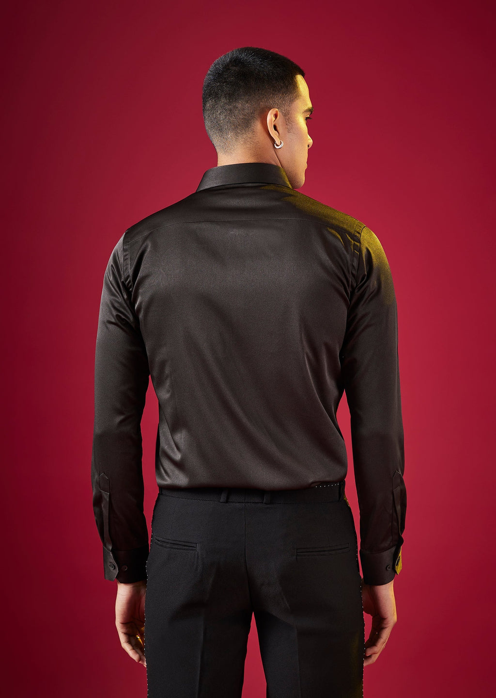 Black Thread Embellished Mens Shirt