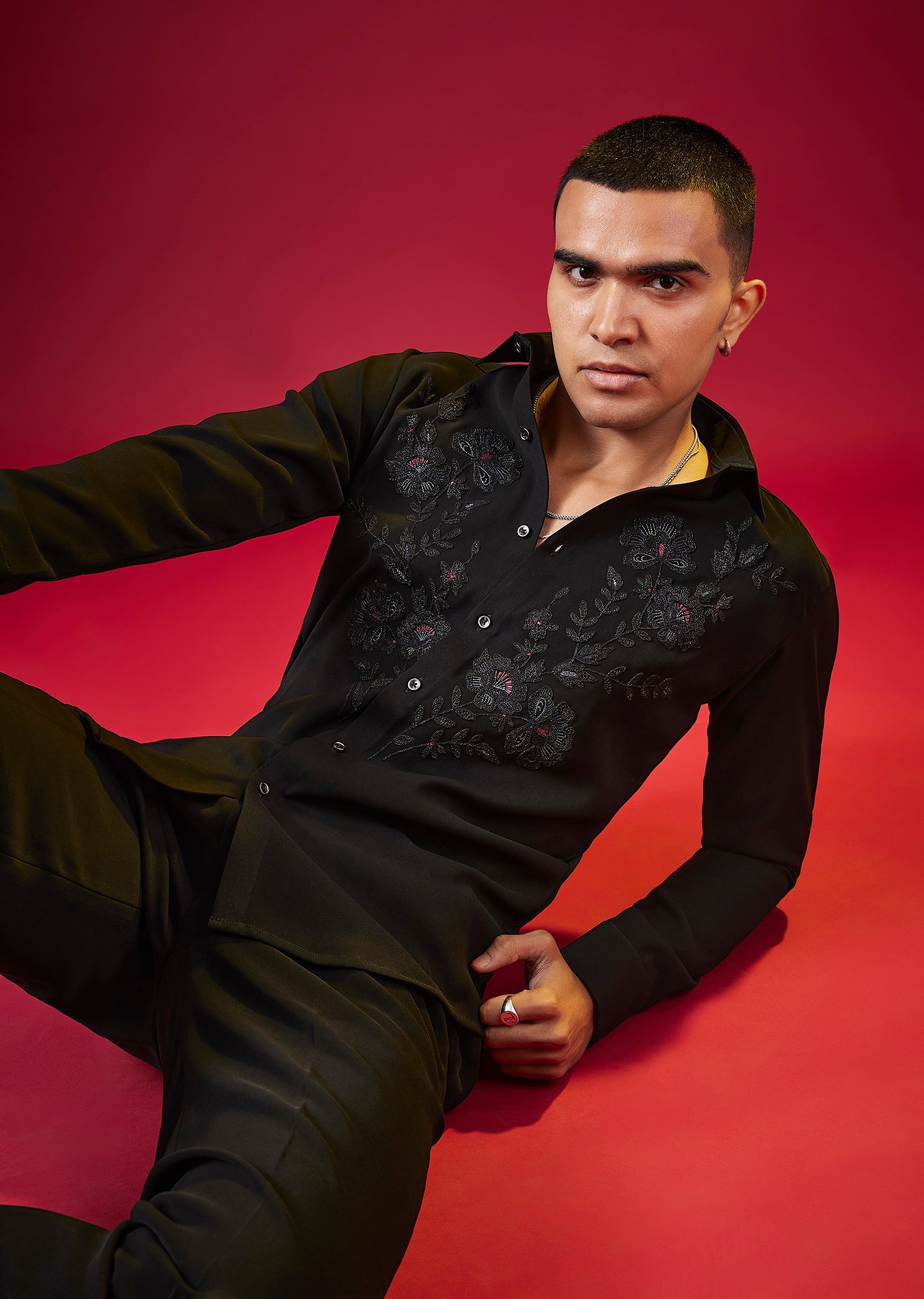 Black Thread Embroidered Mens Shirt