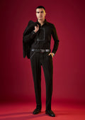 Black Viscose Cutdana Embroidered Mens Shirt