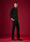 Black Viscose Resham Embroidered Mens Shirt
