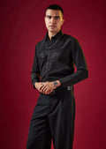 Black Viscose Thread Embroidered Mens Shirt