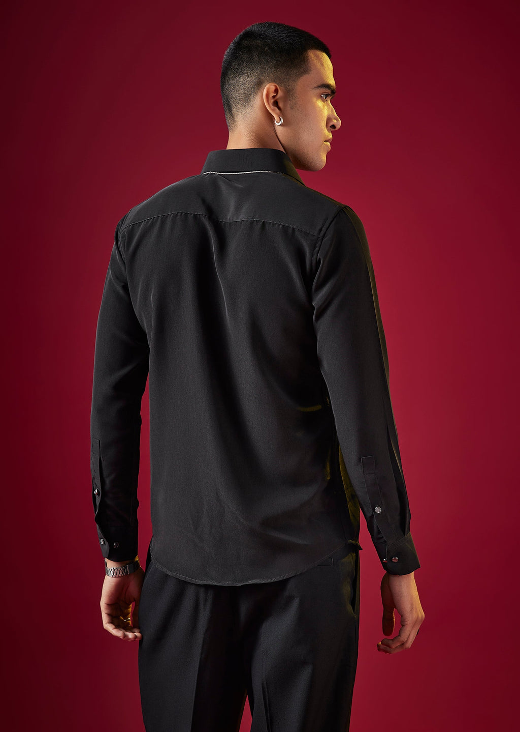 Black Viscose Thread Embroidered Mens Shirt