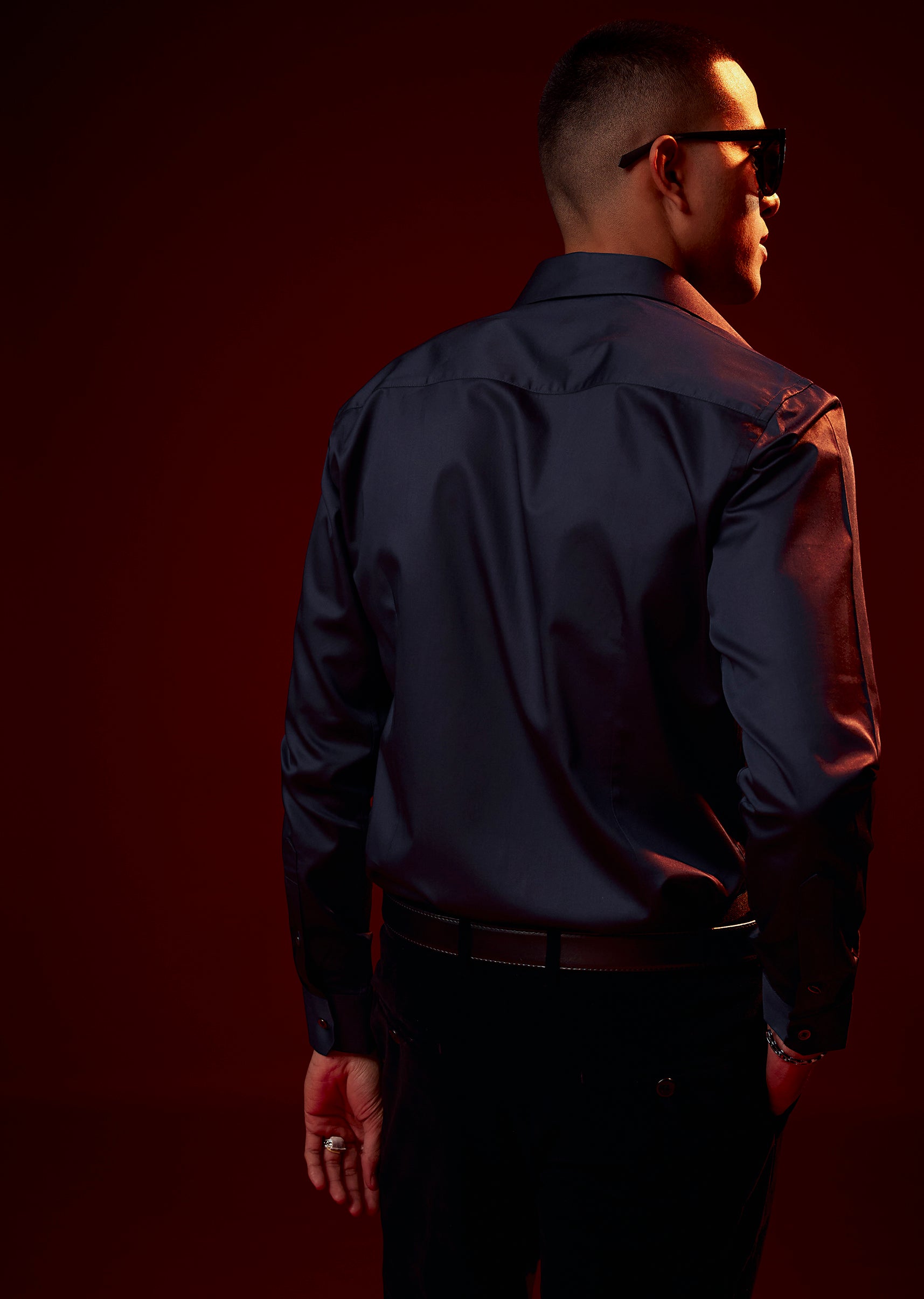 Blue Bead Embroidered Silk Blend Shirt
