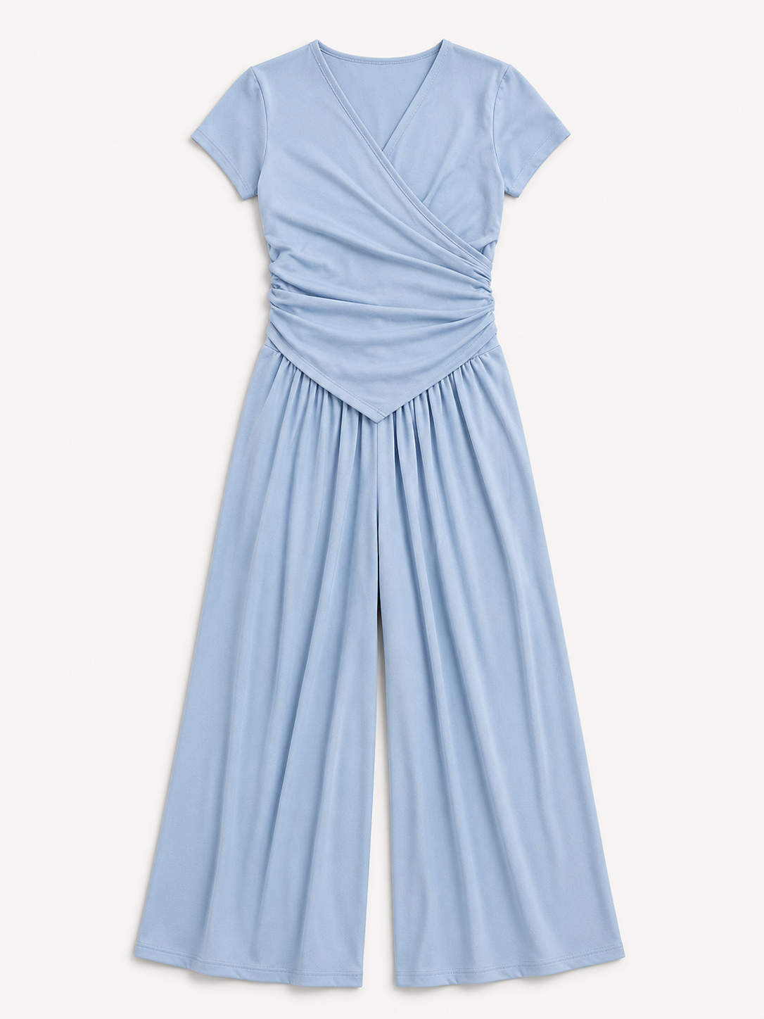 Stretchable Wrap Top & Flow Pants Co-Ord Set