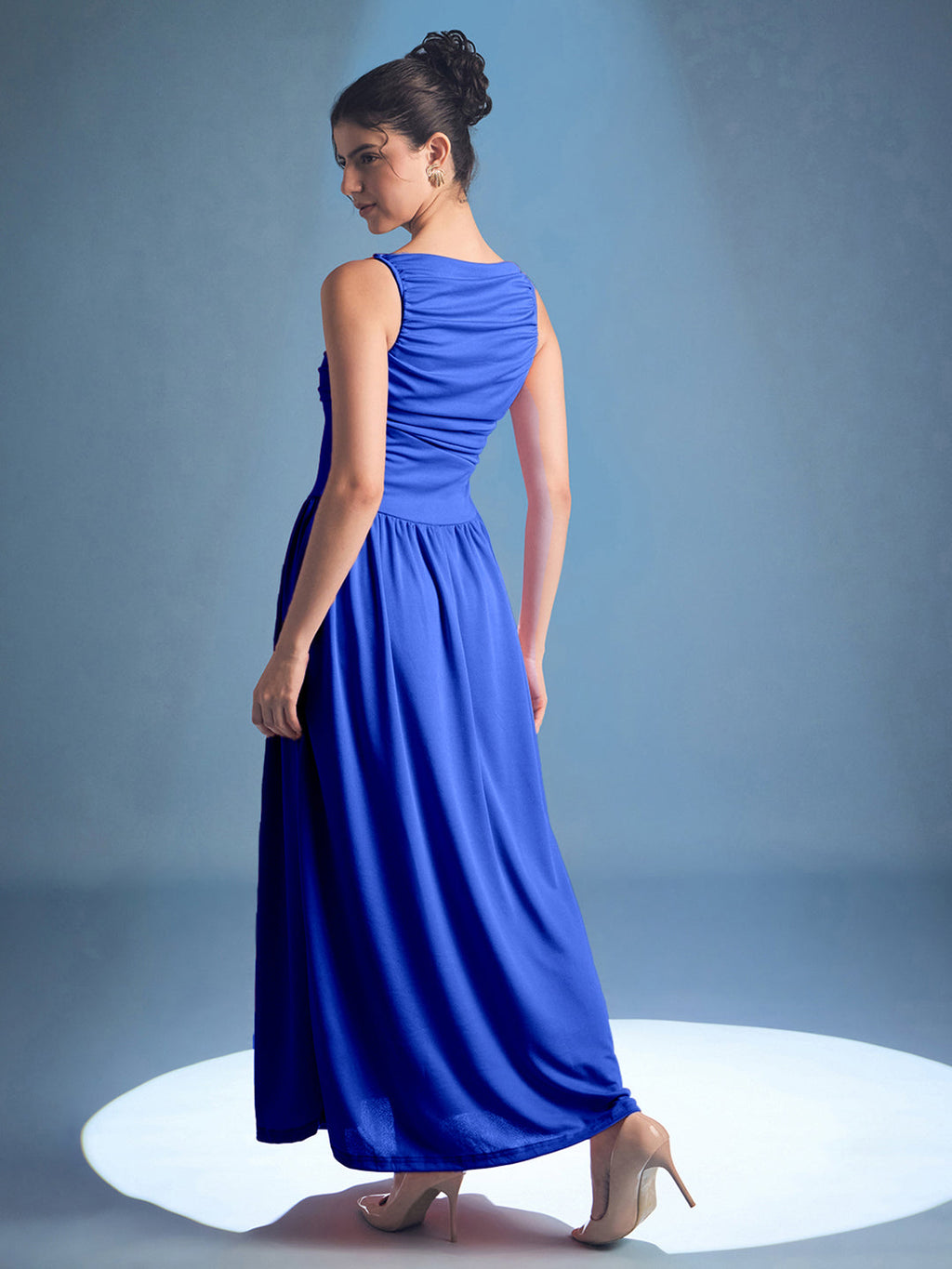 Stretchable Gathered Drop Waist Maxi Dress