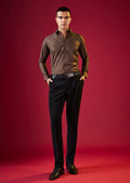Brown Solid Button Front Mens Shirt