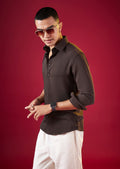 Brown Viscose Mandarin Collar Solid Mens Shirt