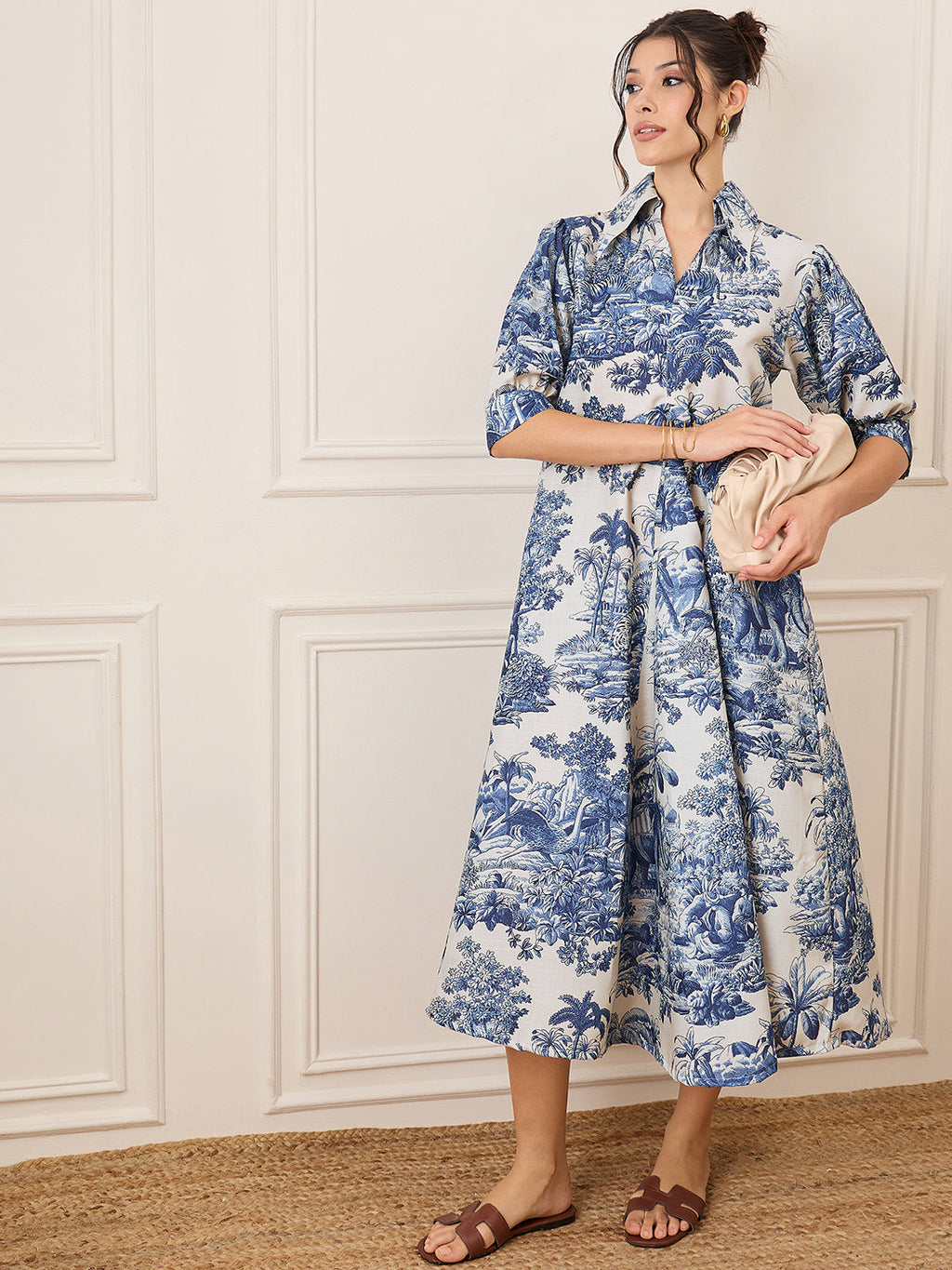 Front Pleated Linen Midi Dress