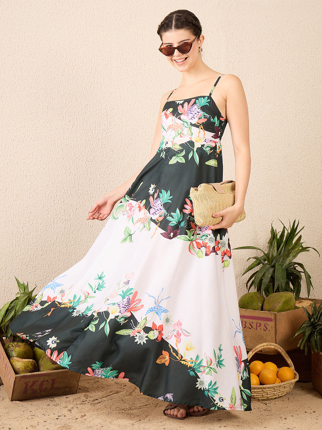 Printed A-Line Linen Maxi Dress (with Lining)