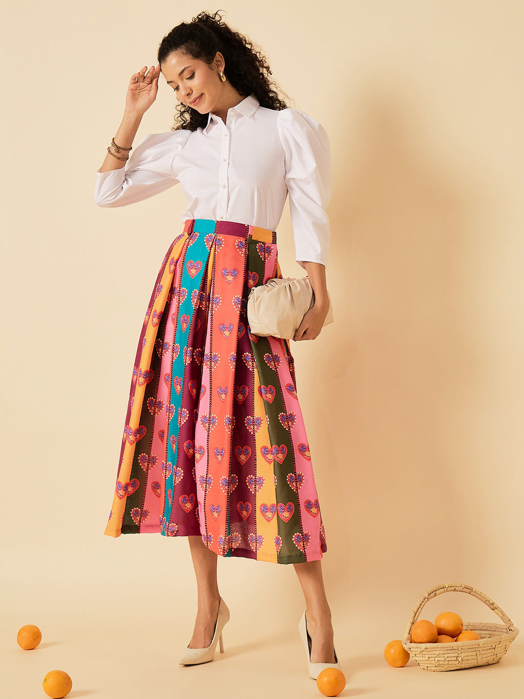 Box Pleated Linen Midi Skirt