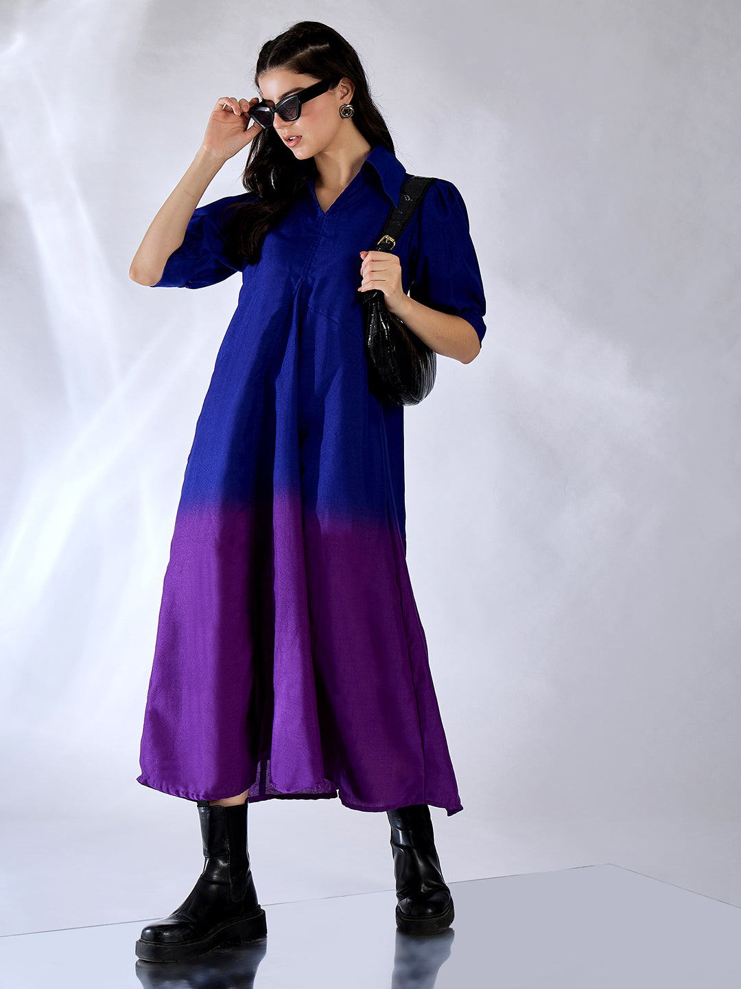 Front Pleated Cotton Midi Dress