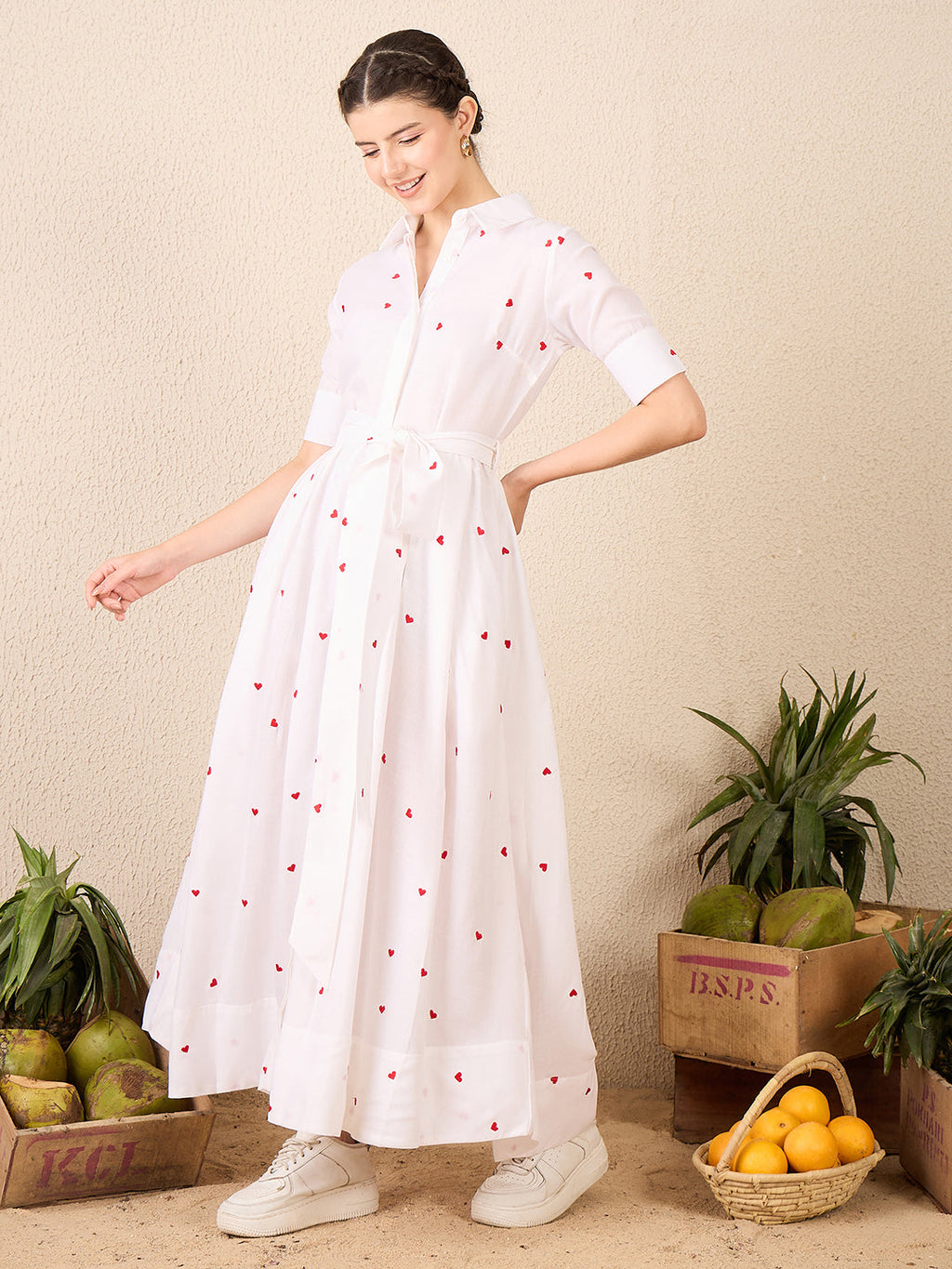 Linen Buttoned Down Shirt Dress With Belt (with Lining)