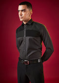 Grey Patchwork Embellished Mens Shirt