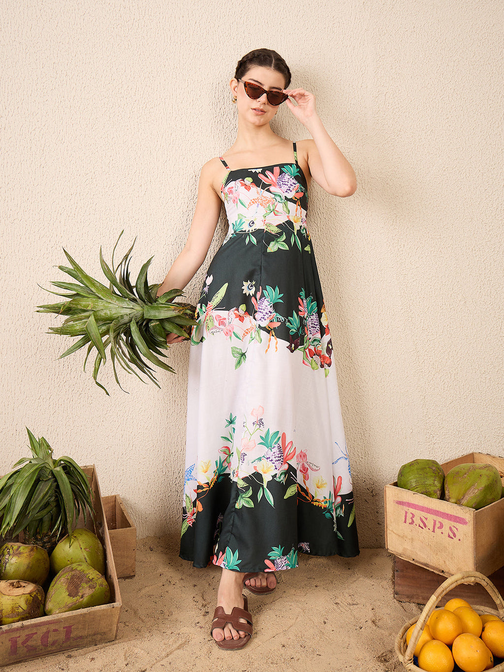 Printed A-Line Linen Maxi Dress (with Lining)
