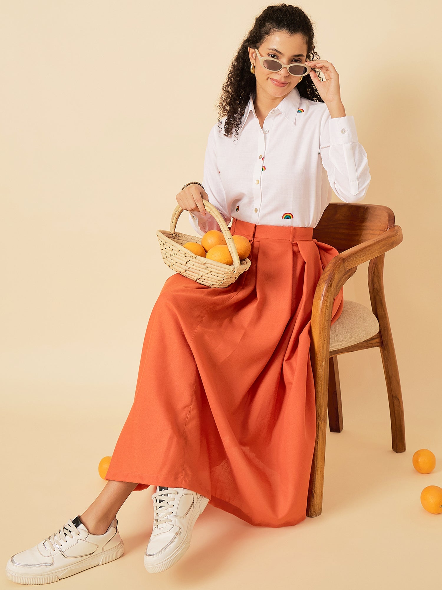 Box Pleated Linen Midi Skirt