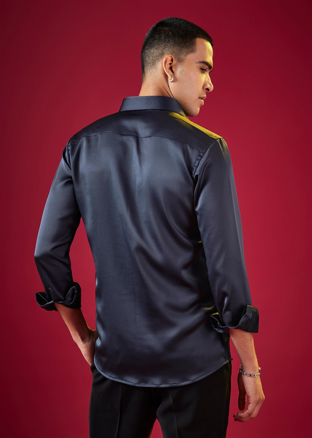 Navy Blue Thread Resham Embellished Mens Shirt