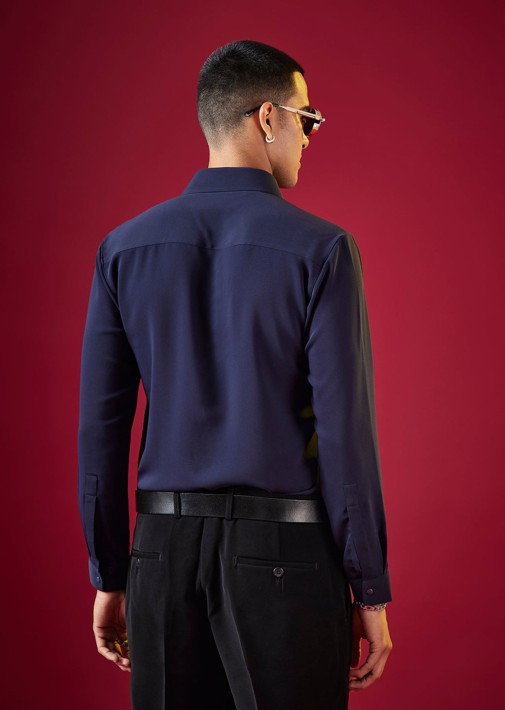 Navy Blue Viscose Button Front Mens Shirt
