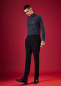 Navy Blue Viscose Thread Resham Embroidered Mens Shirt