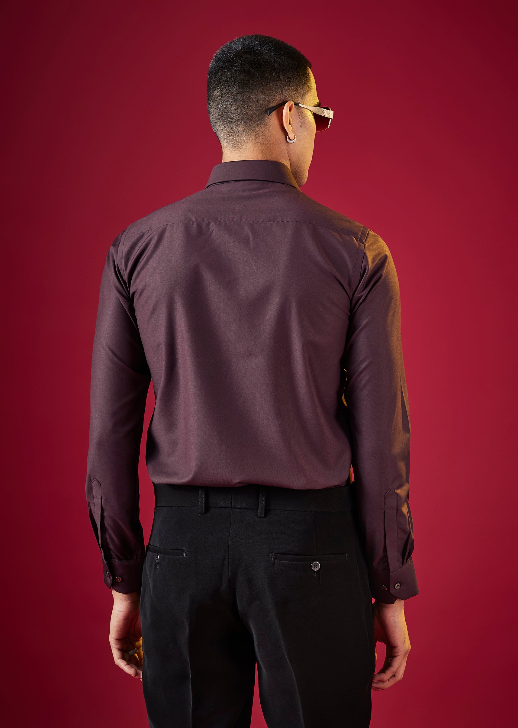 Purple Cotton Solid Button Front Mens Shirt