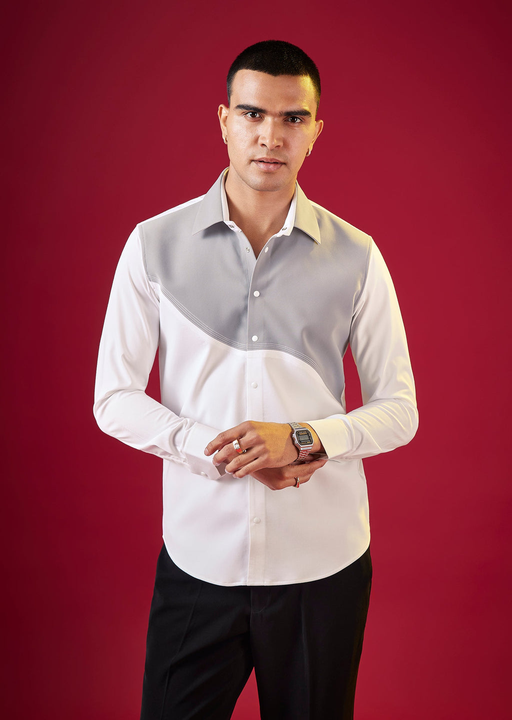 White Viscose Button Front Mens Shirt
