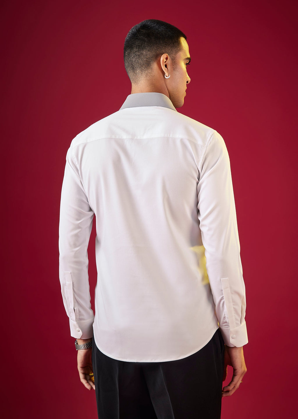 White Viscose Button Front Mens Shirt