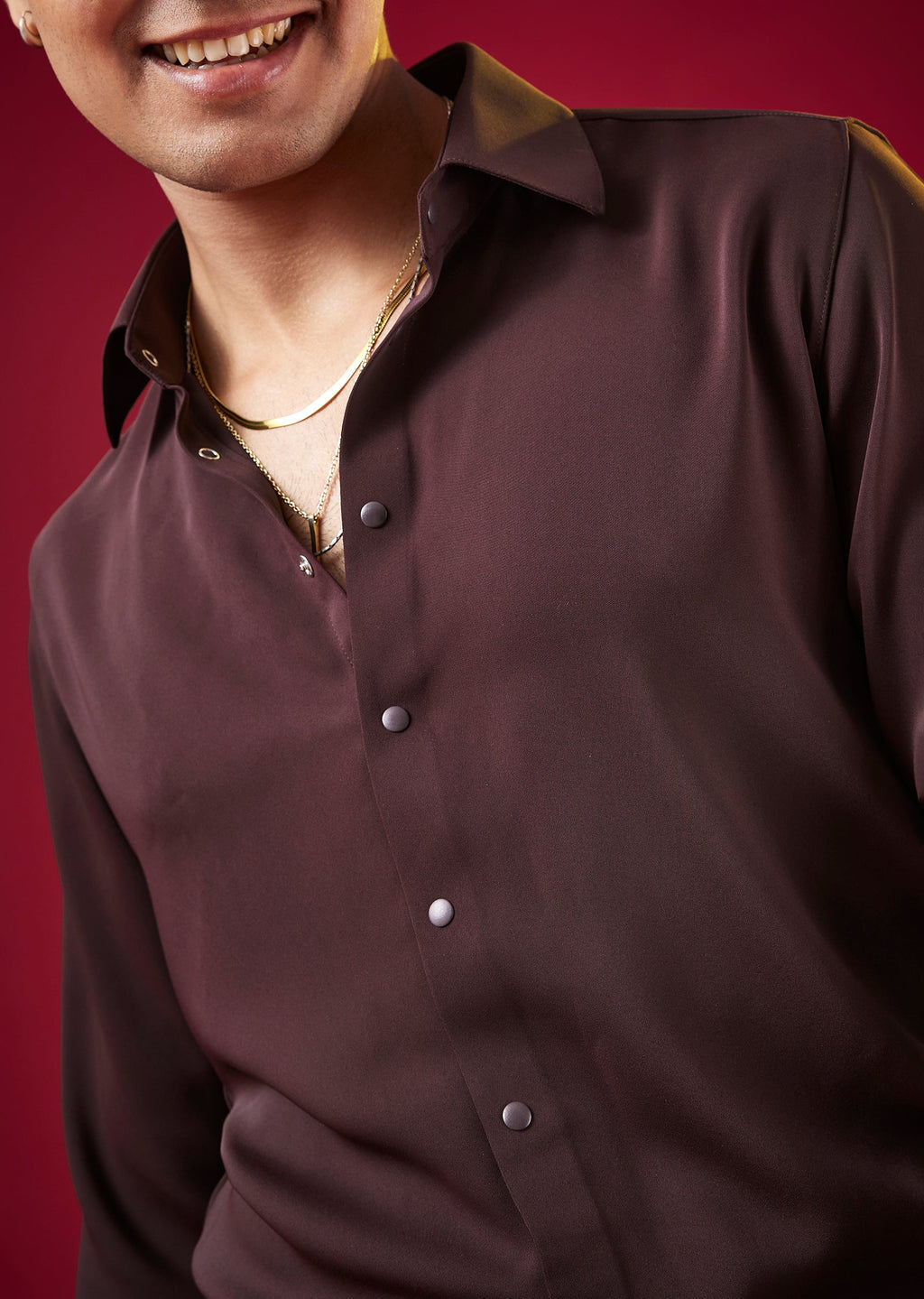 Wine Viscose Button Front Mens Shirt