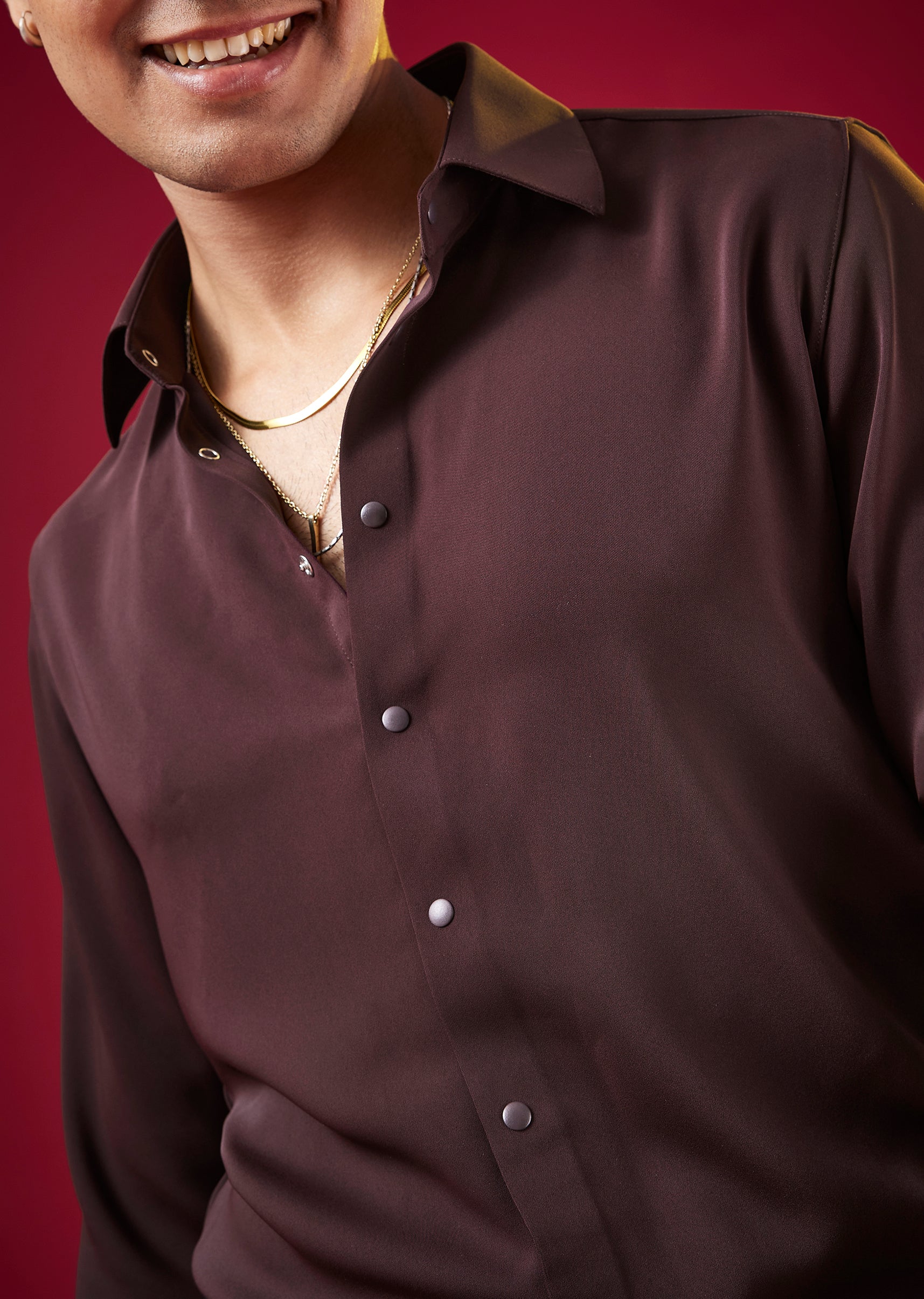 Wine Viscose Button Front Mens Shirt
