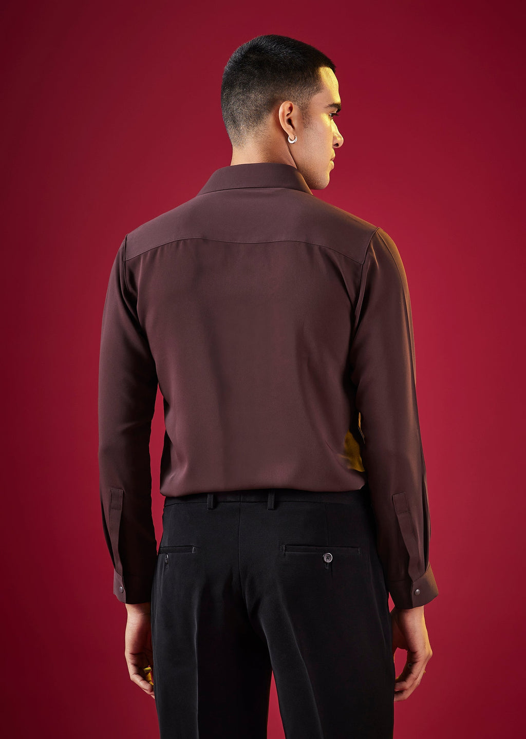 Wine Viscose Button Front Mens Shirt